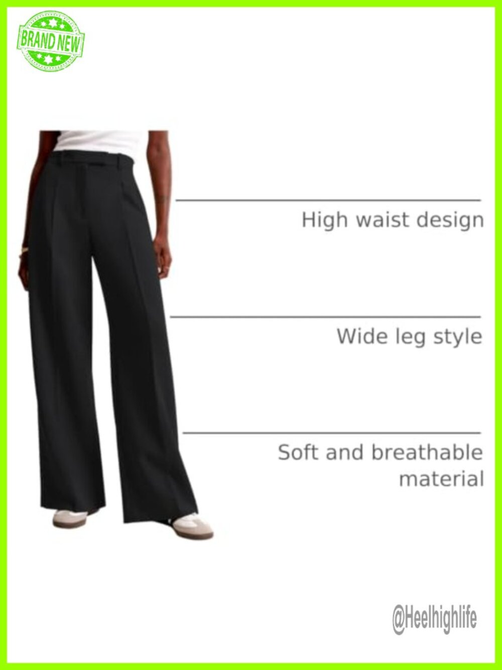 Wide Leg High Waisted Dress Trousers with Pockets Business Casual Work Pants - Picture 3 of 6